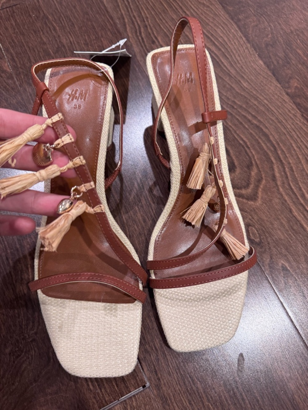 H&M Tan and Beige Tassel Slingback Sandals
